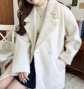 moment+ 브로치 포함 더블 테일러 자켓 샤기 코트