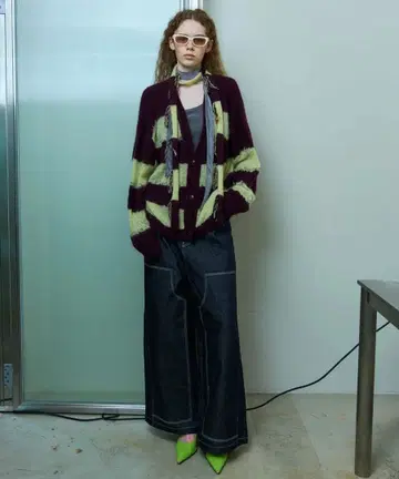 Scarf Combination Striped Cardigan