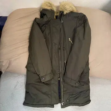 올리브 그린 모즈 코트 레오파드 무늬 안감