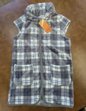 새상품 M~L 마이야룸 롱 베스트 그레이 계열 체크 무늬