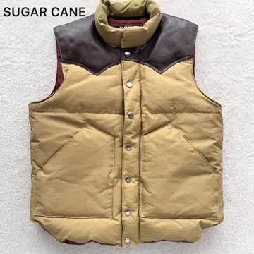새상품급 SUGAR CANE 슈가케인 다운 베스트 가죽 요크