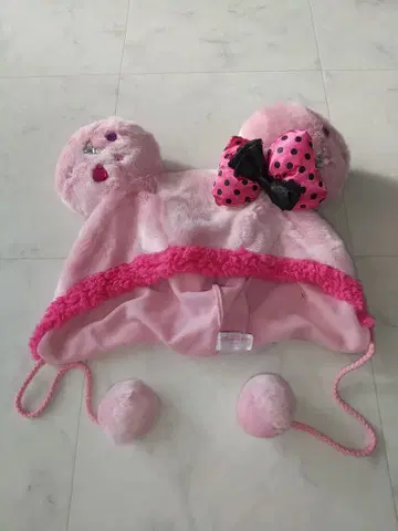 핑크 곰 귀 리본 모자