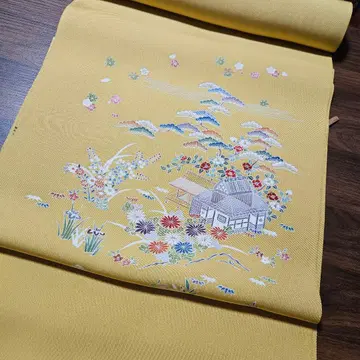 [ 한나리토 ] 염색 나고야 오비 브라운 츠지 옐로우 컬러