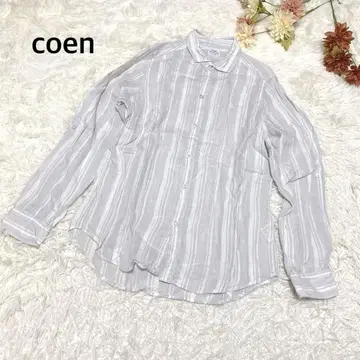 s.746 [코엔] 남성용 긴팔 셔츠 스트라이프 캐주얼 그레이 L