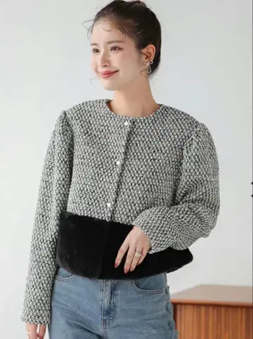 [ 미사용 새상품 ] fitmore 핏모어 도킹 퍼 트위드 자켓