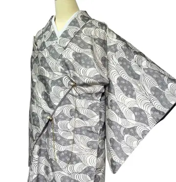 유58 기모노  코몬 추상 무늬 순수 실크 기장 165cm