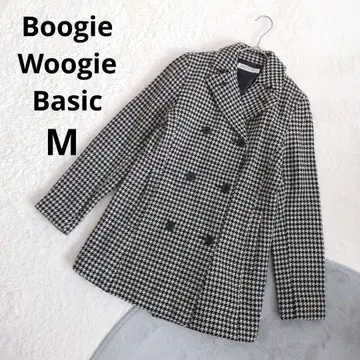 부기우기 베이직 울 코트 M 화이트 블랙 하운드투스 더블 브레스트