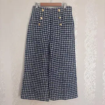 ZARA 체크 무늬 더블 버튼 와이드 팬츠 택 포함 새상품 네이비 화이트