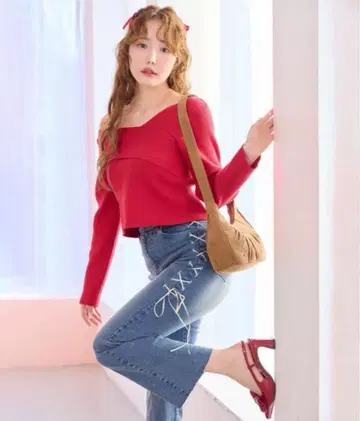 NICE CLAUP 사이드 레이스업 플레어 데님 팬츠