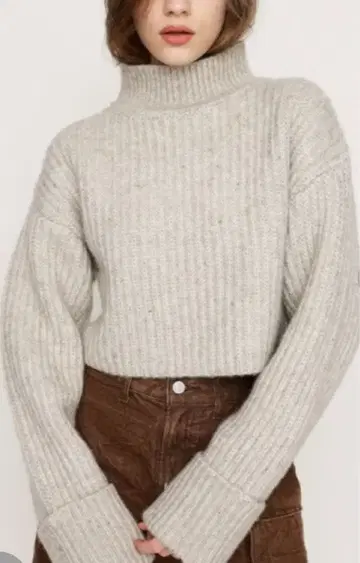 SLY 스라이 니트 긴팔 하이넥 크롭 기장