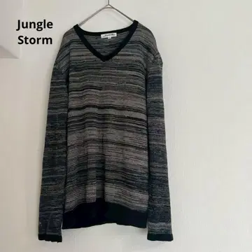 [ 정글 스톰 ] 긴팔 니트 V넥 올 패턴 흑백 L 스웨터