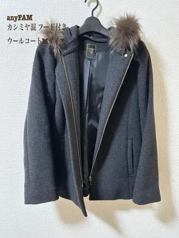 anyFAM 캐시미어 혼방 후드 부착 울 코트 다크 그레이 M 사이즈