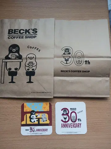 BECK'S COFFEE Suica 펭귄 코스터 2개와 쇼핑백