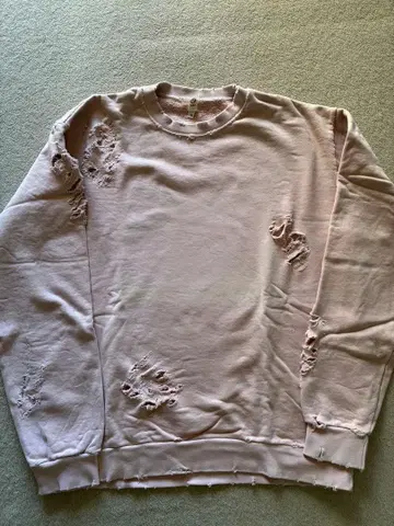 스모키 핑크 데미지 가공 크루넥 트레이닝복 구제 의류