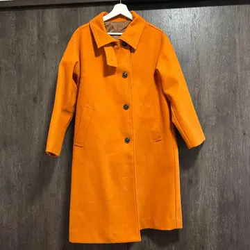 거의 새상품! 롱 오렌지 코트 여성용 버튼 포함