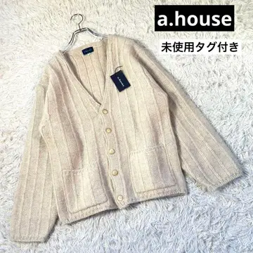 미사용 택 포함 a.house 울 100% 리브 가디건 아이보리