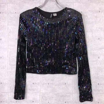 H&M 레트로 모드 총 스팽글 벨로아 긴팔 티셔츠