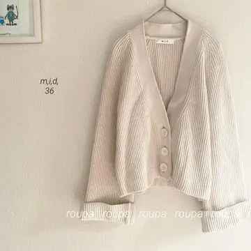 m,i,d, V넥 리브 니트 가디건 아이보리 0006