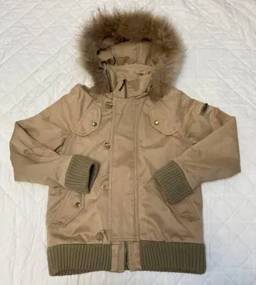 베이지 모즈 코트 퍼 후드 y2k 그런지