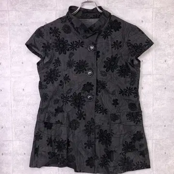 레트로 네오 모리걸 구제 의류 꽃무늬 플로키 블랙 데님 셔츠 자켓