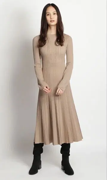 [ FRAY I.D ] 시스루 패턴 니트 원피스 (베이지)