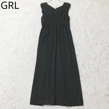 그레일 롱 원피스 V넥 슬리브리스 개더 깔끔한 블랙