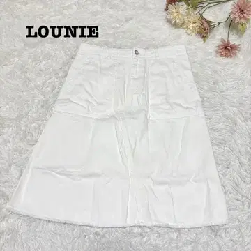 s.844 [루니] 데님 스커트 무릎 아래 화이트 프린지 캐주얼 L