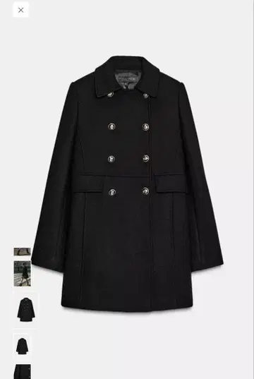 ZARA 블랙 울 혼방 숏 기장 더블 브레스트 코트 S 사이즈