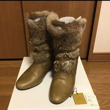 올리브색 천연 가죽 롱 부츠 24cm 퍼 탈부착