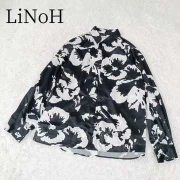 [ LiNoH ] [ M ] 긴팔 셔츠 프린트 블랙 꽃무늬 하와이안