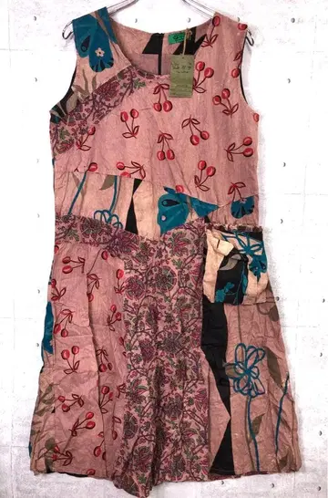 데드스탁 유희 아동 인도 면 패치워크 꽃무늬 체리 민소매 원피스