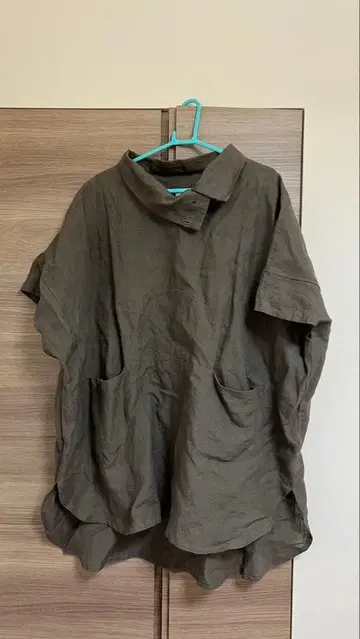 APPLLE HOUSE 100% 린넨 반팔 튜닉 다크 브라운