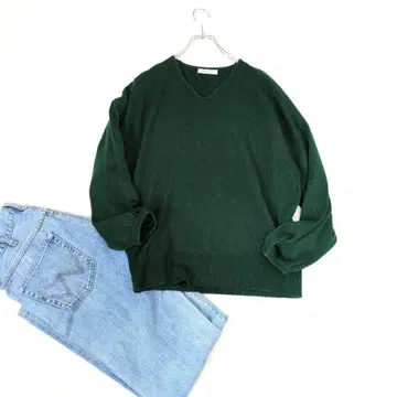 [ 칩 클립 ] 루즈핏 오버사이즈 긴팔 니트 풀오버 [ L ] 그린