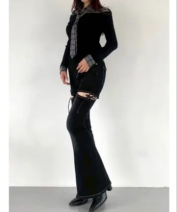 RESEXXY 컷 아웃 리본 데님 팬츠 블랙