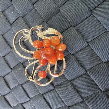 실버 브로치 카넬리안 빨간 마노 브로치 빨간 마노