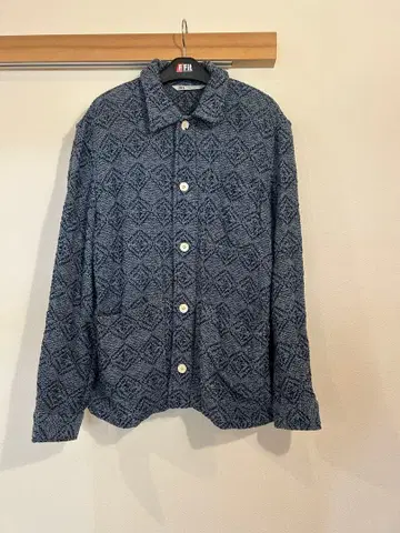 ZARA 긴팔 셔츠 아크릴 코튼 파랑 블루 패턴