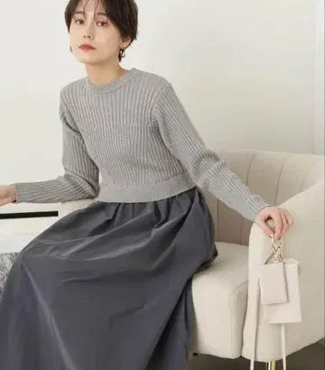 라메 니트 도킹 원피스