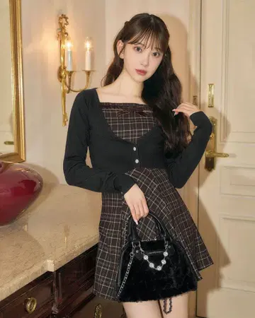 미셸 마카롱 랜덤 체크 앙상블 원피스