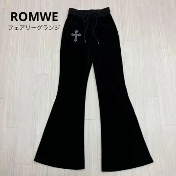 ROMWE 페어리 그런지 y2k 벨로아 플레어 팬츠 댄스 팬츠