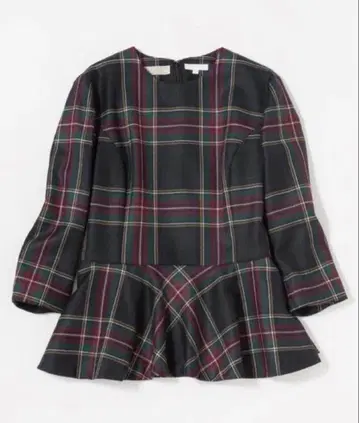 23구 R 리타 타탄 체크 페플럼 램스울 블라우스