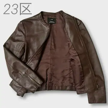 23구 라무 가죽 자켓 노카라 브라운 38
