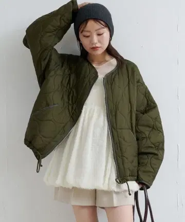 Kastane [리버서블] 퀼팅 미들 자켓 카키