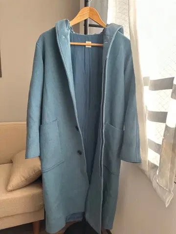 [ 새상품급 ] 론 헤르만 RonHerman 후드 부착 블루 롱 코트