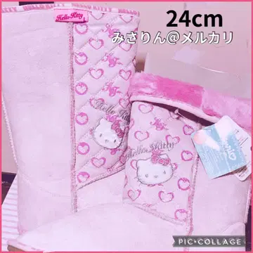 레어 미사용 헬로키티 무스탕 부츠 여성용 L 핑크 자수 성인