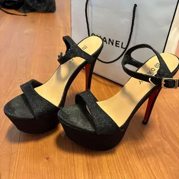 DAZZY 블랙 글리터 하이힐