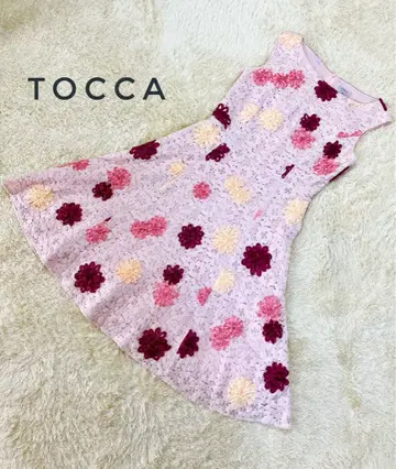 토카 원피스 핑크 사이즈 4 플레어 꽃무늬 자수 레이스