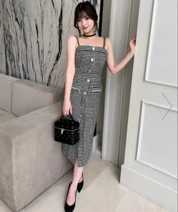 ROYAL PARTY 더블 체인 스트랩 트위드 원피스