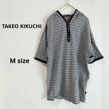 TAKEO KIKUCHI 하프 지퍼 후드티 M 보더 반팔 후드