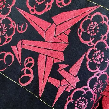 앤티크 나고야 오비 핑크 접기 학 문양 순수 실크 No.22-22