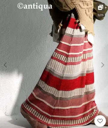 [ antiqua ] 스커트 배색 보더 니트 스커트 레드